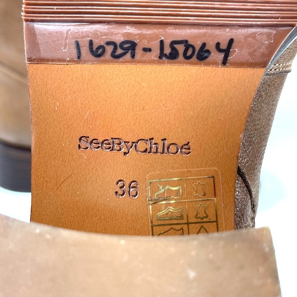 See By Chloe Mahe Women’s Ankle Boots Brown Gold Chain Embellished Size 36 US 5 - Picture 10 of 12